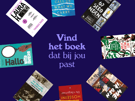 Verschillende Young Adult boeken liggen in een cirkel. In het midden van de cirkel staat de tekst 'Vind het boek dat bij jou past'